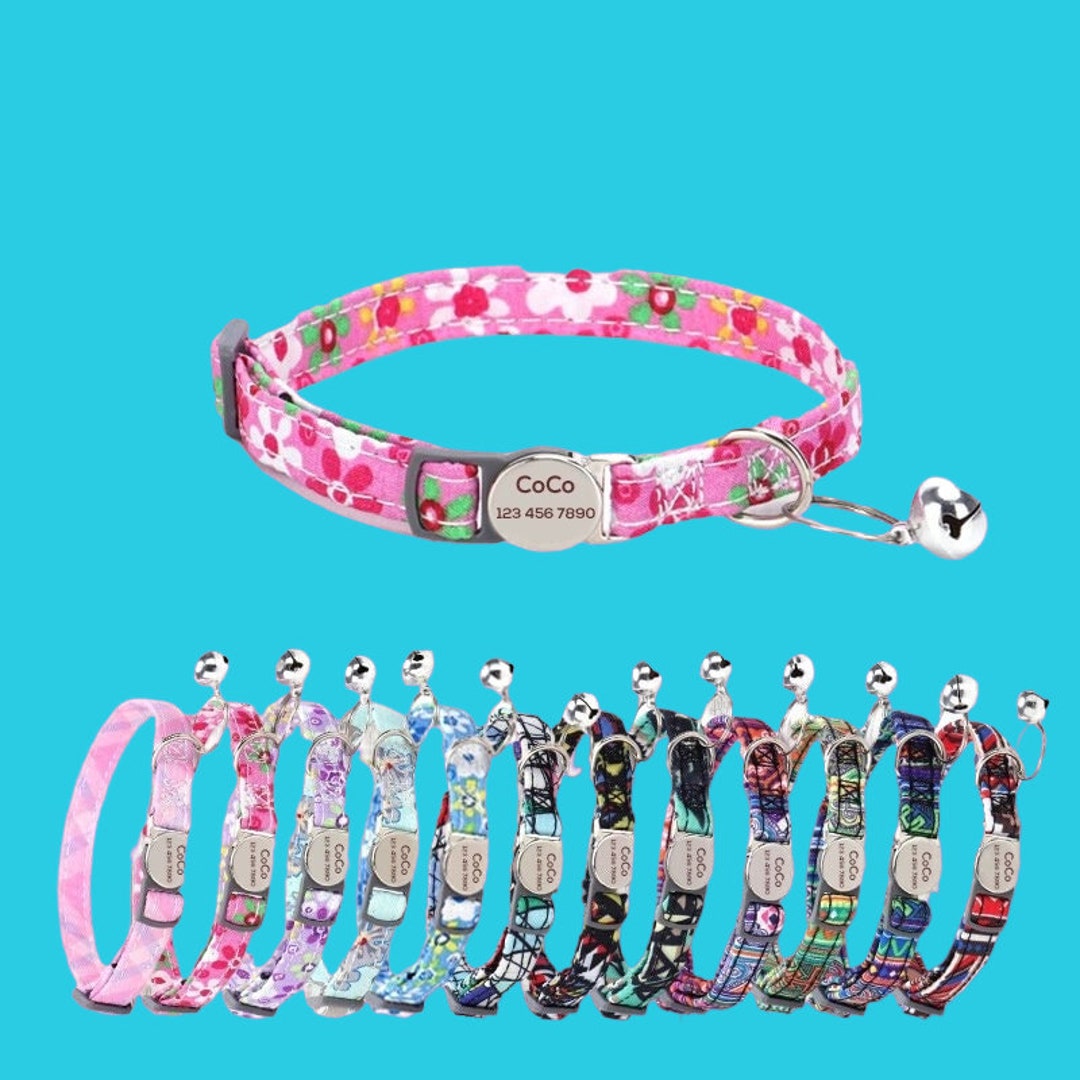 Personalized Cat Collar With Bell, Quick Release Cat ID Collar