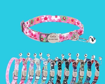 Personalized Cat Collar with Bell, Quick Release Cat ID Collar, Adjustable Colorful Custom Collar for Cat Birthday Gift