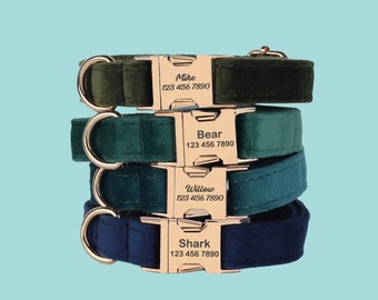 Velvet Dog Collar Leash Set: Personalized Engraved Metal Buckle