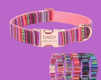 Adjustable Personalize Dog Collar, Customized Puppy Collars, Stripe Modern Engraved Dog Gift