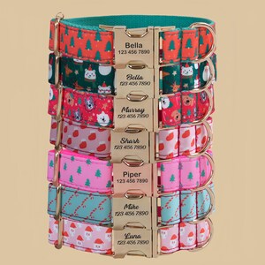 Conjunto de coleiras personalizadas para cães de Natal com guia, coleira personalizada para identificação de filhotes de Natal com gravata borboleta, coleira para animais de estimação com fivela gravada, presente para cães