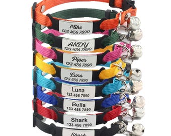 Personalized Nylon Cat Collar, Adjustable Anti-Lost Engraved Collar for Kitten