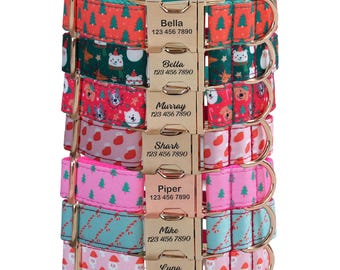 Personalized Christmas Dog Collar with Leash & Bowtie, Engraved Buckle, Christmas Gift