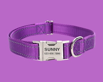 Personalized Purple Nylon Dog Collar: Reflective Custom ID Puppy Collar
