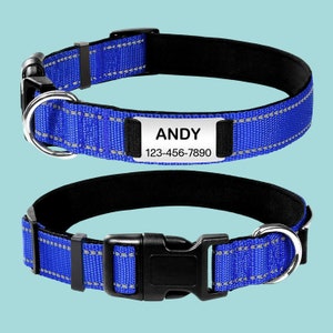 Personalized Dog Collar - Reflective Nylon Dog Collar, Custom Puppy Collar, Engraved Name Plate, Dog Gift, Dog ID Collar