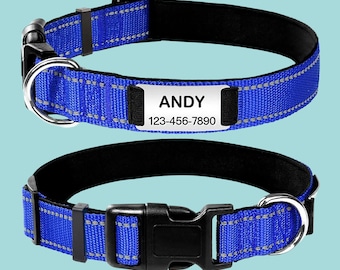Personalized Reflective Nylon Dog Collar: Engraved ID, Custom Puppy Collar