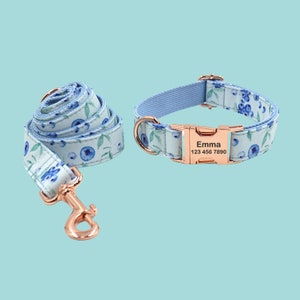 Leaves Print Personalized Dog Collars, Adjustable Floral Custom Puppy ID Collar, Engraved Buckle Pet Collar, Dog Gift