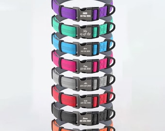 Reflective Personalized Dog Collar, Custom Nylon Puppy ID Collar with Steal & Plastic Buckle