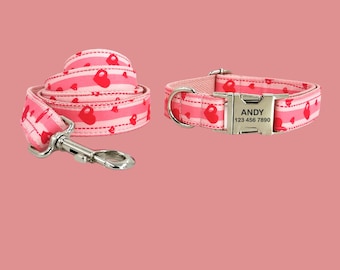 Pink Floral Personalized Dog Collars, Adjustable Custom Puppy ID Collar, Engraved Buckle Pet Collar, Dog Gift