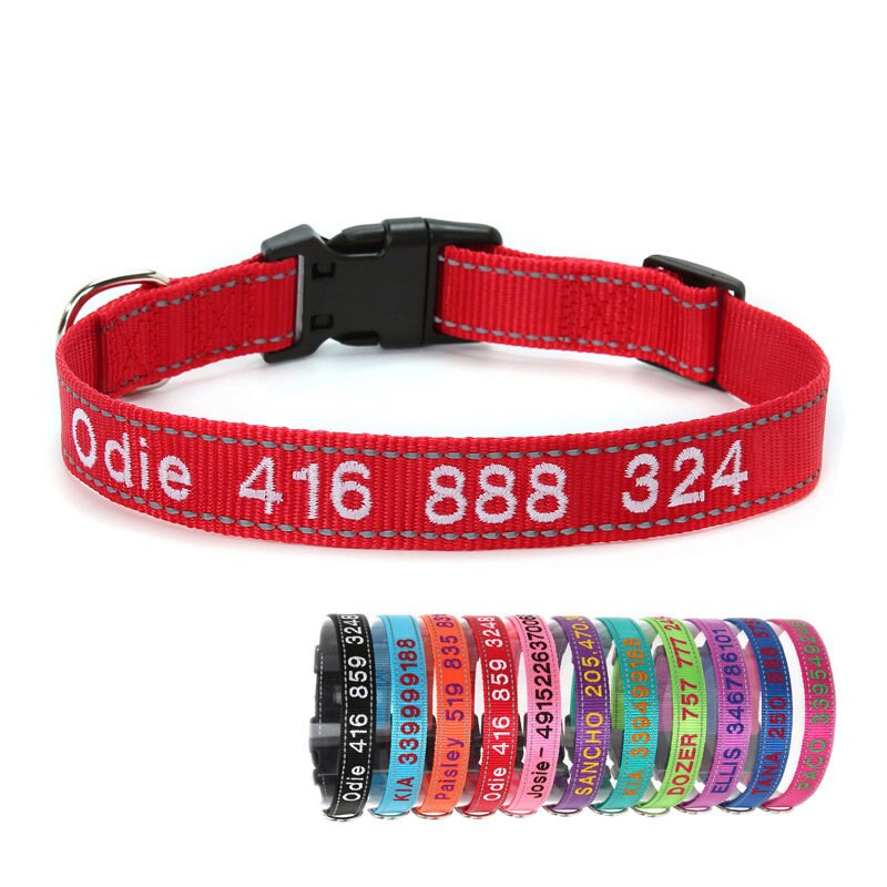 Reflective Personalized Dog Collar Custom Dog ID Collar Etsy