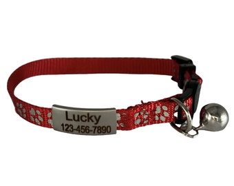 Reflective Nylon Cat Collar with Bell: Custom Name Tag, Breakaway Kitten Collar