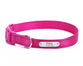 Custom Nylon Dog Collar - Reflective Personalized Dog Collar with Pet Name and Phone Number, Dog Gift