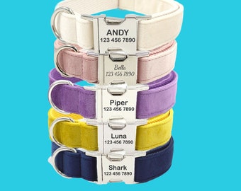 Velvet Dog Collar with Bow Tie & Leash Set: Personalized Engraved Buckle