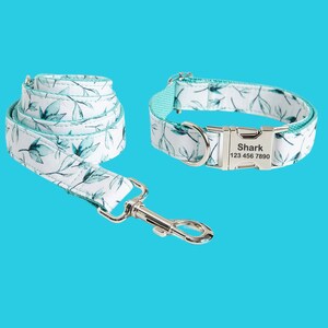 Cute Print Personalized Dog Collar, Floral Custom Pet Collar with Leash Set, Custom Engraved Pet Name Metal Buckle imagem 8