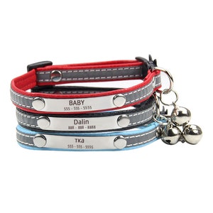 Personalized Reflective Cat Collar: Custom PU Leather Kitten Collar with Bell