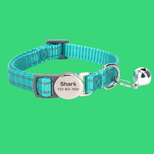 Personalized Cat Collar with Bell, Reflective Engraved Nylon Cat Collar with Custom Name Tag , Cat Gift, Kitten ID Collar, Quick Release