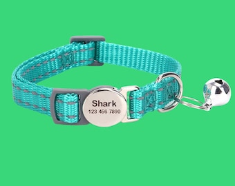 Personalized Reflective Cat Collar: Engraved ID Tag, Nylon Kitten Collar