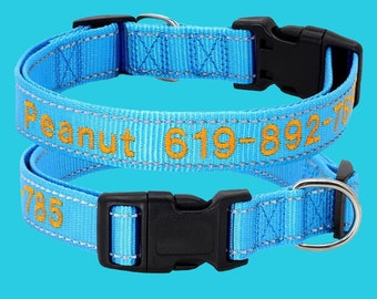 Reflective Personalized Dog Collar, Custom Embroidered Pet Name and Phone Number, Custom Nylon Puppy Collar, Quick Release, Dog Gift