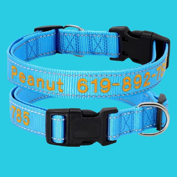 Reflective Personalized Dog Collar, Custom Embroidered Pet Name and Phone Number, Custom Nylon Puppy Collar, Quick Release, Dog Gift