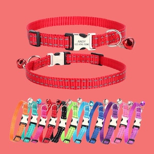 Personalized Cat Collar: Reflective Nylon with Engraved Name Tag