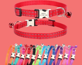 Personalized Cat Collar: Reflective Nylon with Engraved Name Tag