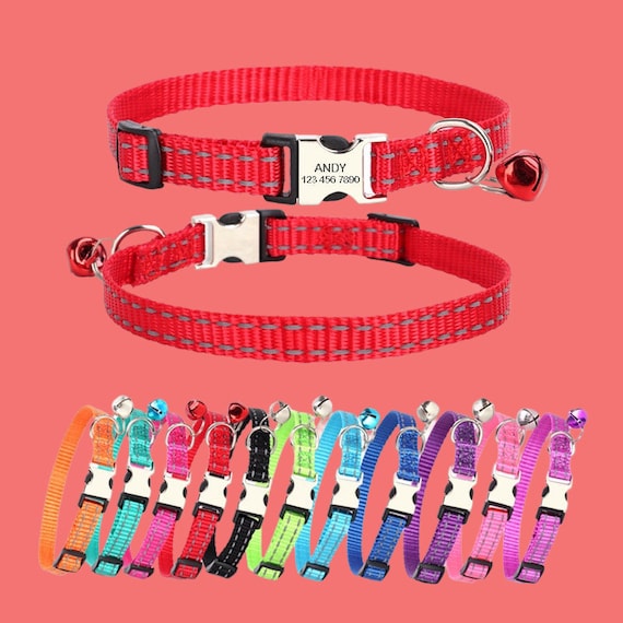 Personalisiertes Katzenhalsband – Verstellbares Nylon-Halsband Mit Namensschild, Reflektierend, Sicherheitsschnalle & Glocke