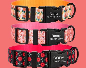 Flower Print Personalized Dog Collar & Leash Set: Custom Pet ID