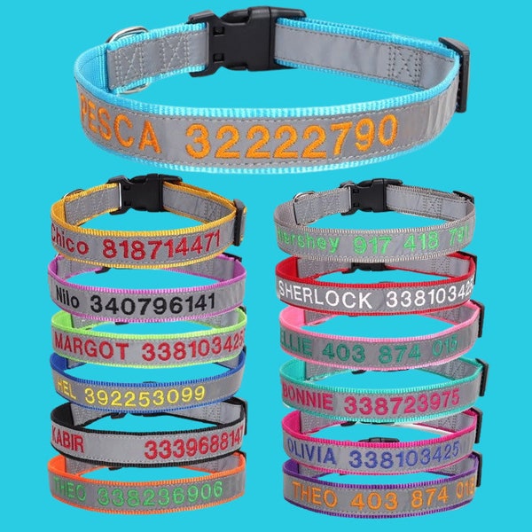 Reflecterende gepersonaliseerde halsband, aangepaste halsband voor honden-ID, geborduurde halsbanden met snelsluiting