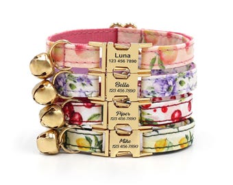 Fruit Pattern Cat Collar: Personalized Cotton with Engraved Buckle