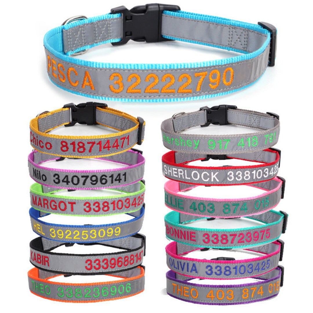 Reflective Personalized Dog Collar Custom Dog ID Collar Etsy