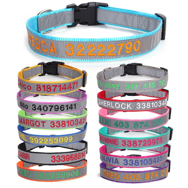 Reflective Personalized Dog Collar Custom Dog ID Collar Etsy