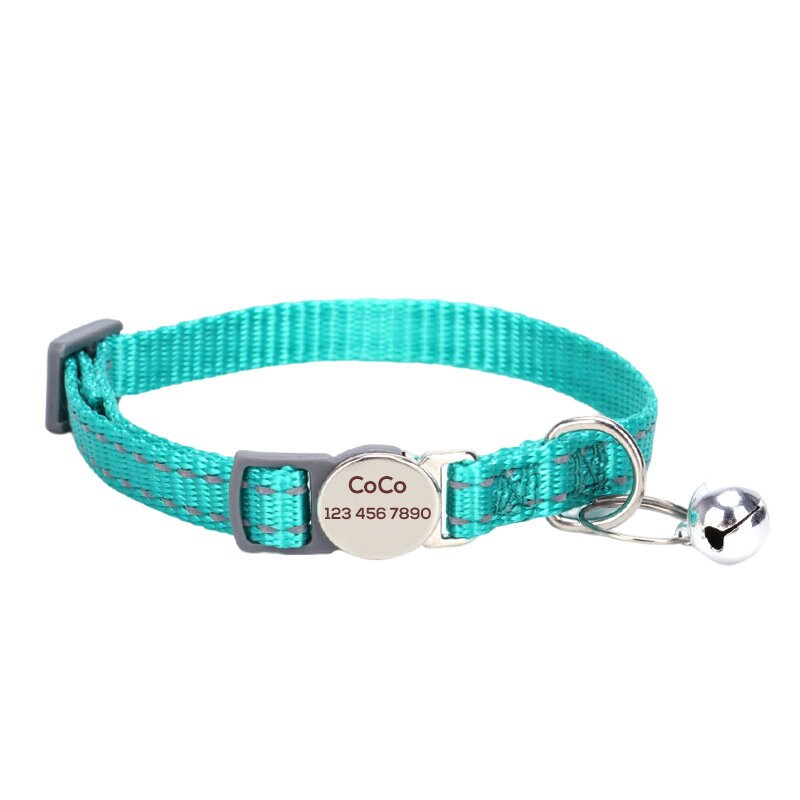thumbnail image 2 of Personalized Cat Collar With Bell And Engraved Name Tag – Adjustable Leather 2 of 6