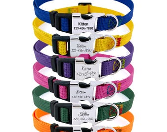 Personalized Nylon Cat Collar with Custom Engraved Name Buckle