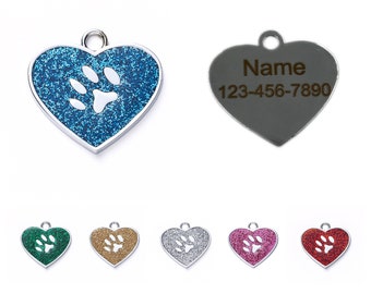 Glitter Heart Pet ID Tag: Personalized Engraved Dog & Cat Collar