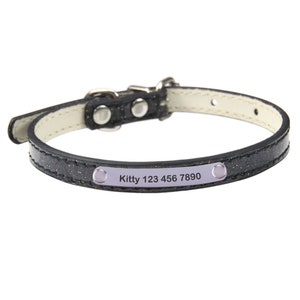 Personalized Glitter Cat Collar: Adjustable PU Leather Kitten Collar