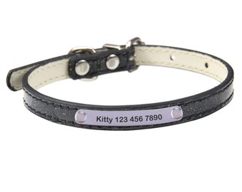 Personalized Glitter Cat Collar: Adjustable PU Leather Kitten Collar