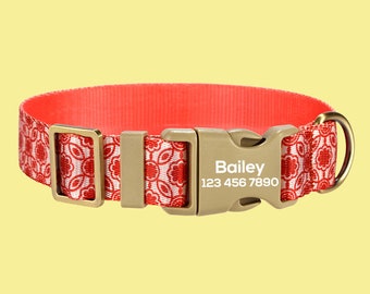 Personalized Dog Collar: Orange Floral, Custom Puppy Collar with Leash & Bowtie