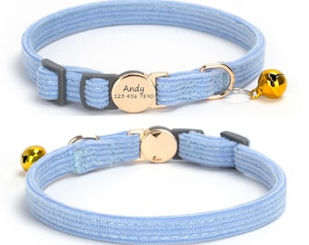 Personalized Velvet Cat Collar: Engraved Breakaway Kitten Collar with Bell