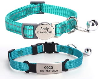 Personalized Nylon Cat Collar with Bell, Breakaway Safety (2 Pack)