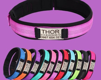 Reflective Engraved Nylon Dog Collar Personalized with Slide on ID Tag, Dog Gift, Dog ID Collar, Pet Name Collar