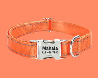 Personalized Nylon Dog Collar: Reflective Orange Custom ID