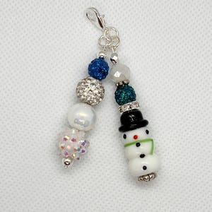 Snowman Badge Charm with sparkly rhinestone beads for ID holder, ID charm, badge reel charm, bling for badge reel. Clip on charm