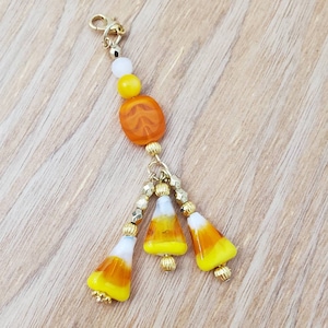 Fall candy corn badge charm for Badge reel, ID holder, key card, bling for badge reel, clip on charm zipper pull.