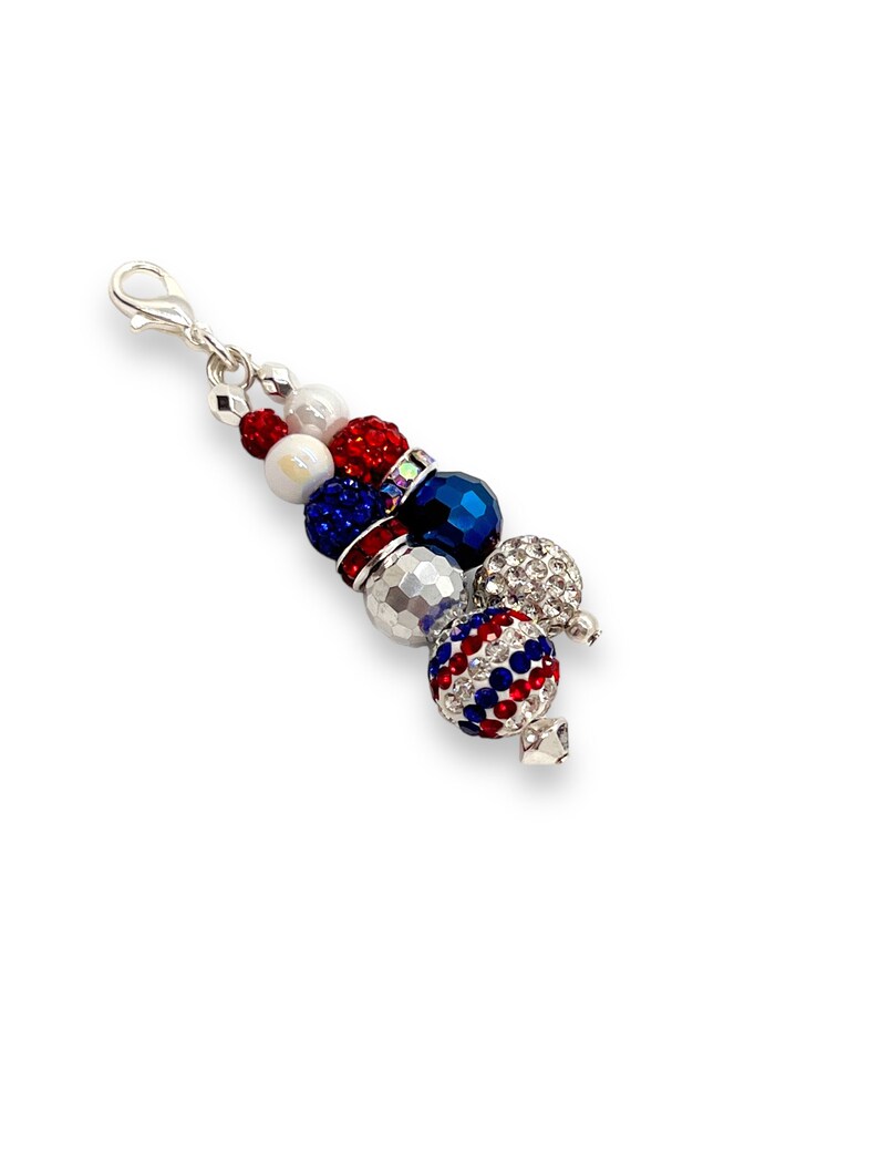 Patriotic Fourth of July red white and blue badge charm, USA 4th of July, zipper pull, journal charm image 3