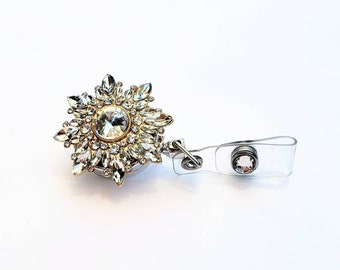 Star Burst Rhinestone Diamond Retractable Badge reel, work ID Badge Holder, RN Medical gift, Gift for mom, Gift for her, Valentines day