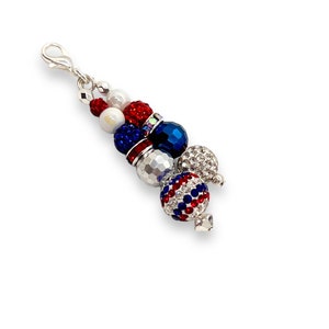 Patriotic Fourth of July red white and blue badge charm, USA 4th of July, zipper pull, journal charm