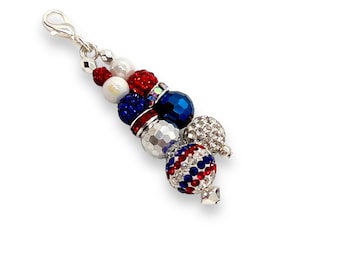 Patriotic Fourth of July red white and blue badge charm, USA 4th of July, zipper pull, journal charm