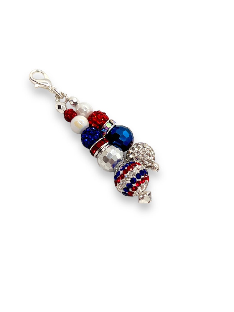 Patriotic Fourth of July red white and blue badge charm, USA 4th of July, zipper pull, journal charm image 1