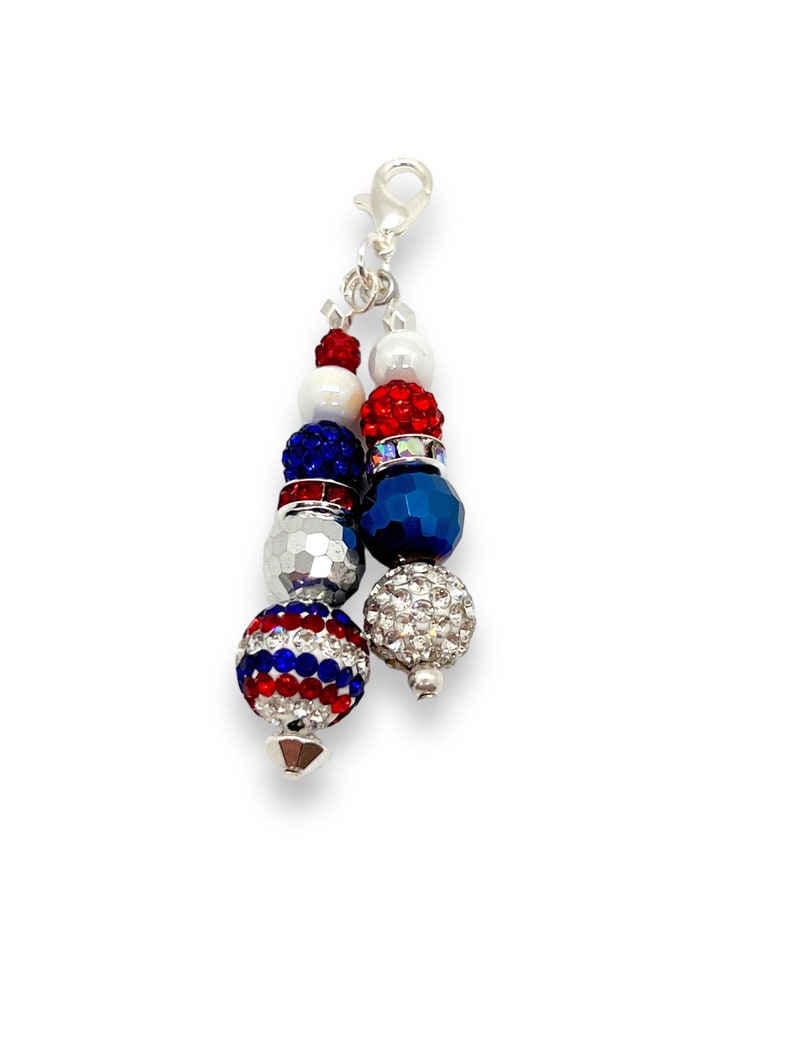 Patriotic Fourth of July red white and blue badge charm, USA 4th of July, zipper pull, journal charm image 2