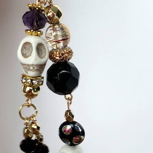 Skull bead badge charm for Badge reel, Halloween or X- ray, ID holder, key card, bling for badge reel, clip on charm zipper pull, Valentines